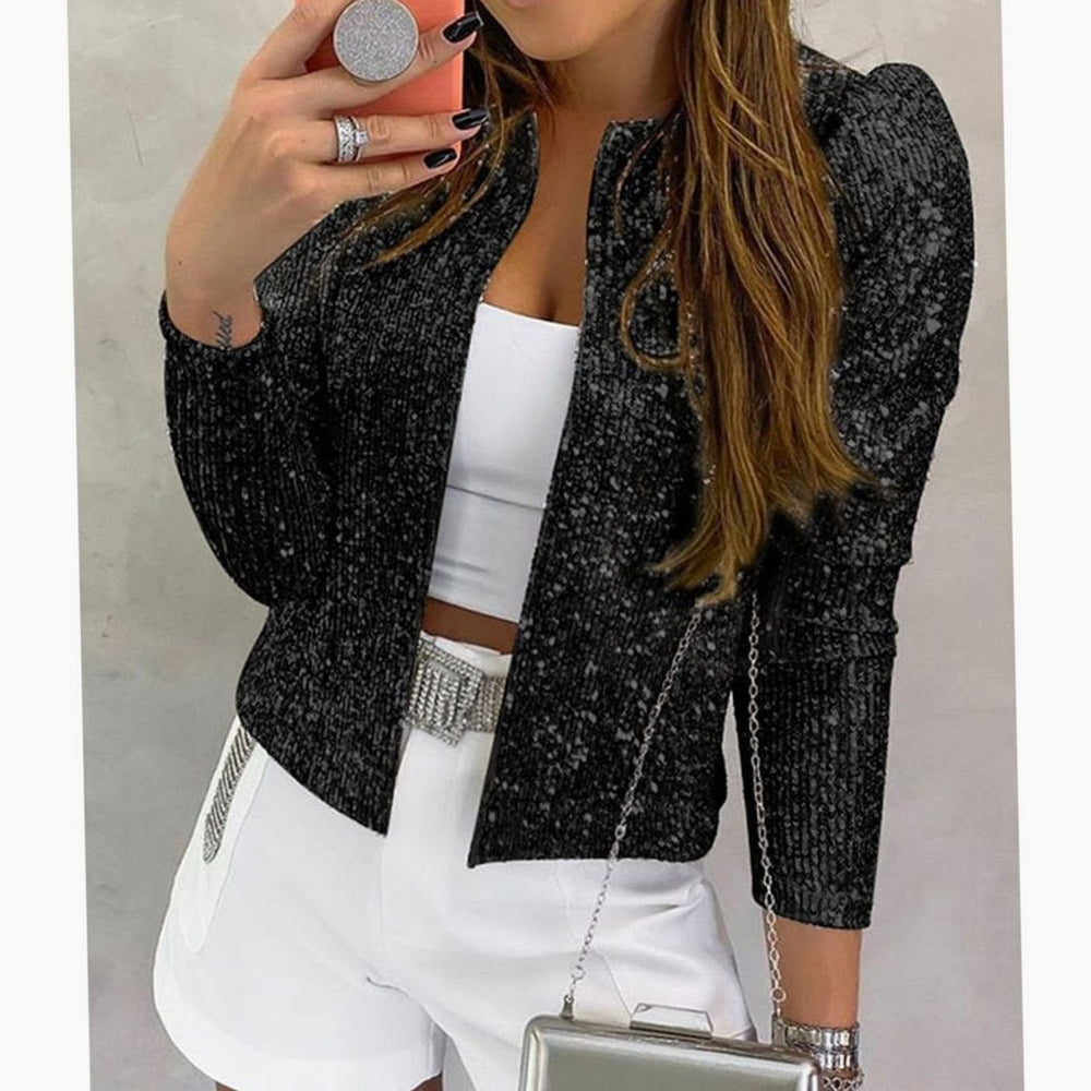 Women's Open-Front Sequin Blazer Jacket - Black