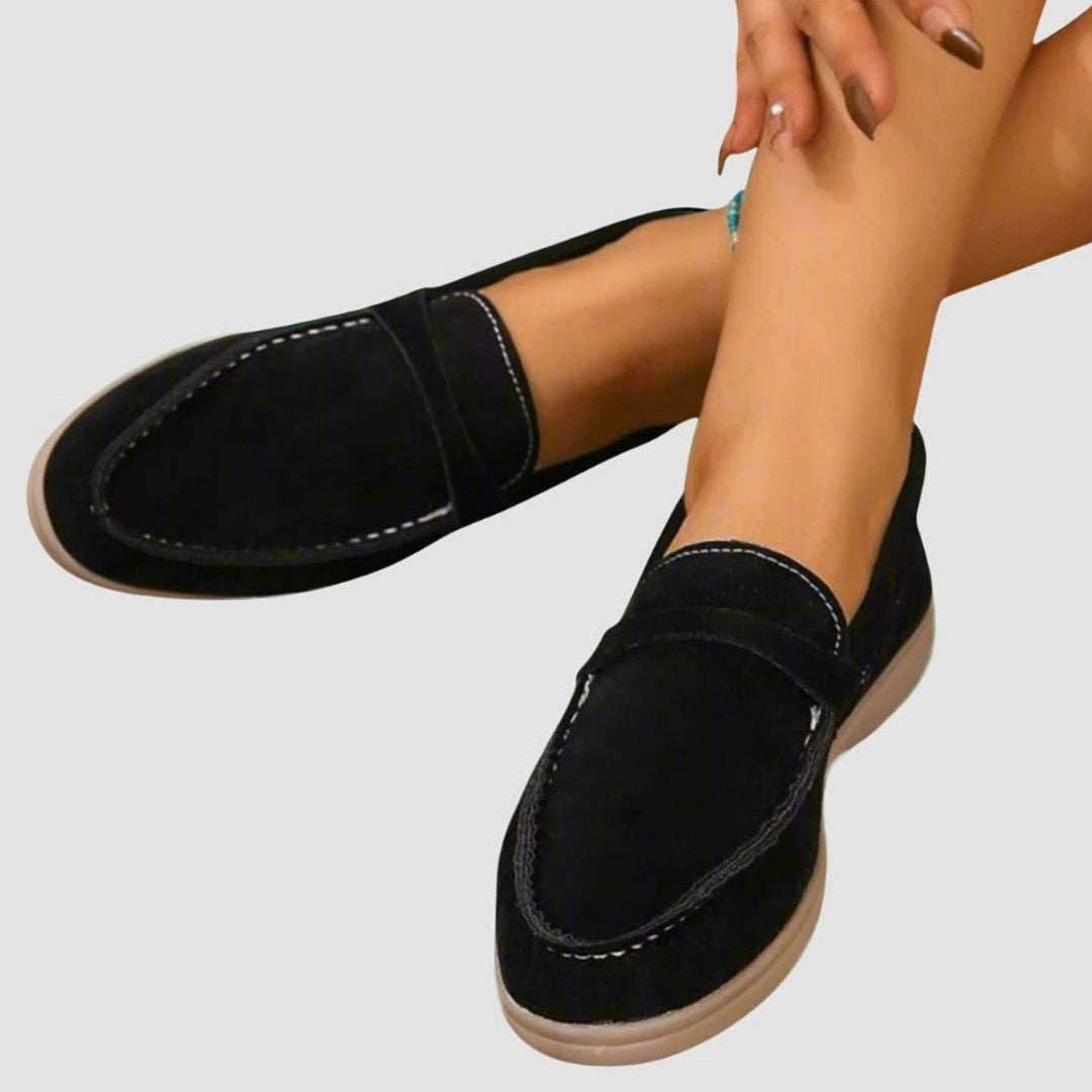 Women's Orthopedic Slip-On Suede Casual Loafers - Black