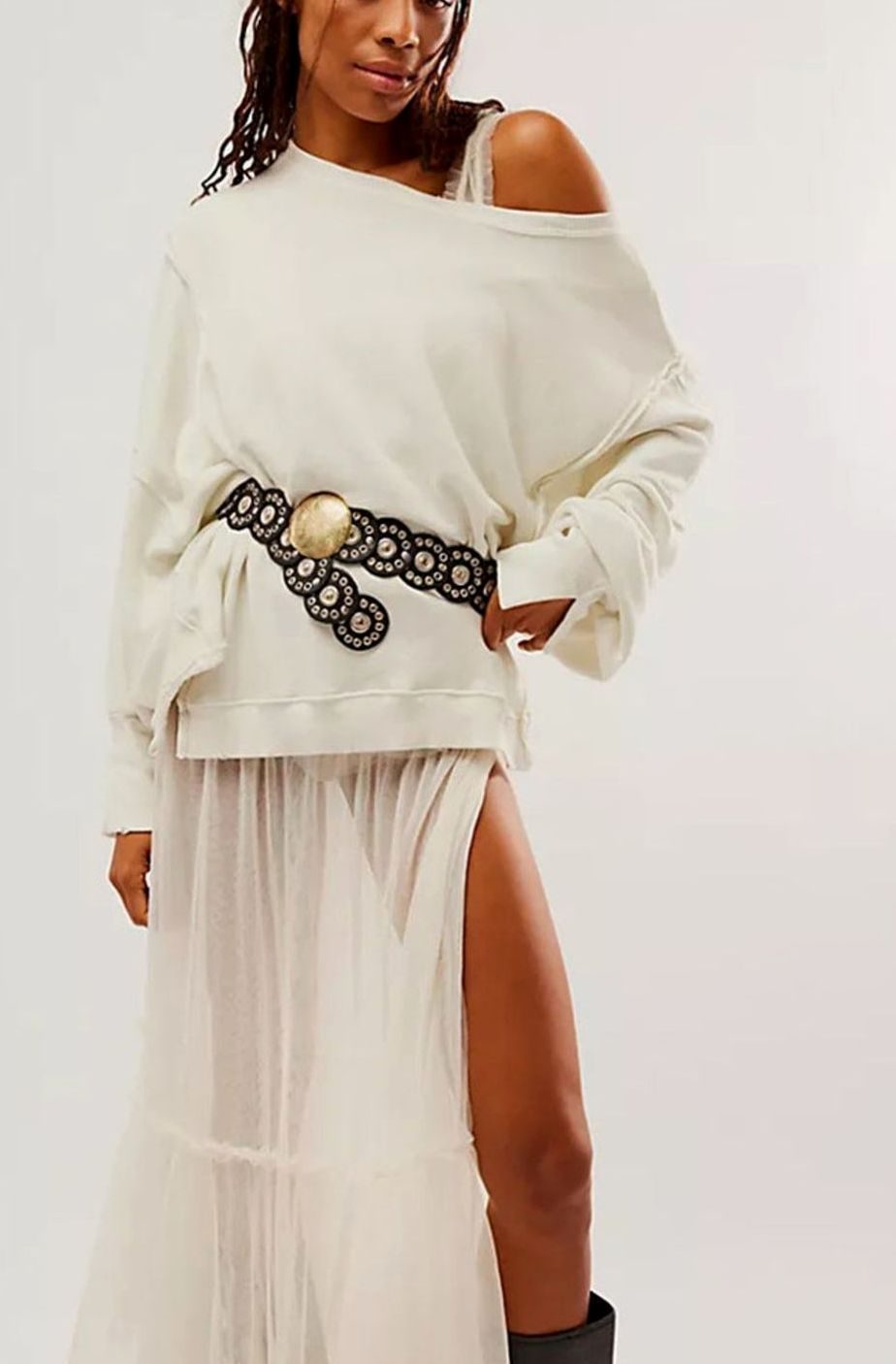 Women's Oversized Balloon Sleeve Crewneck Sweatshirt Exposed Seams - Apricot