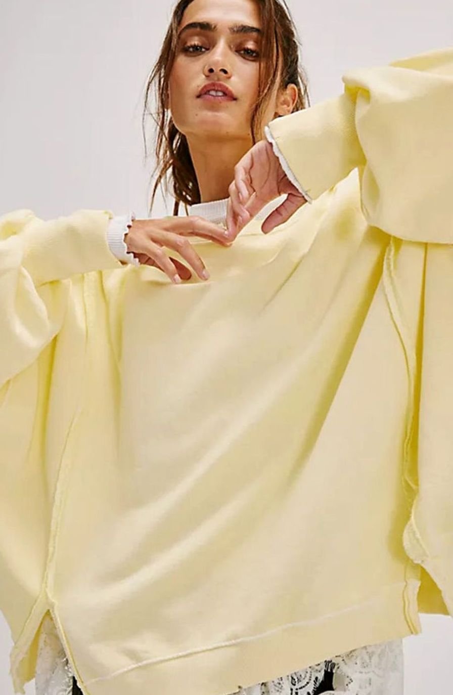Women's Oversized Balloon Sleeve Crewneck Sweatshirt Exposed Seams - Yellow