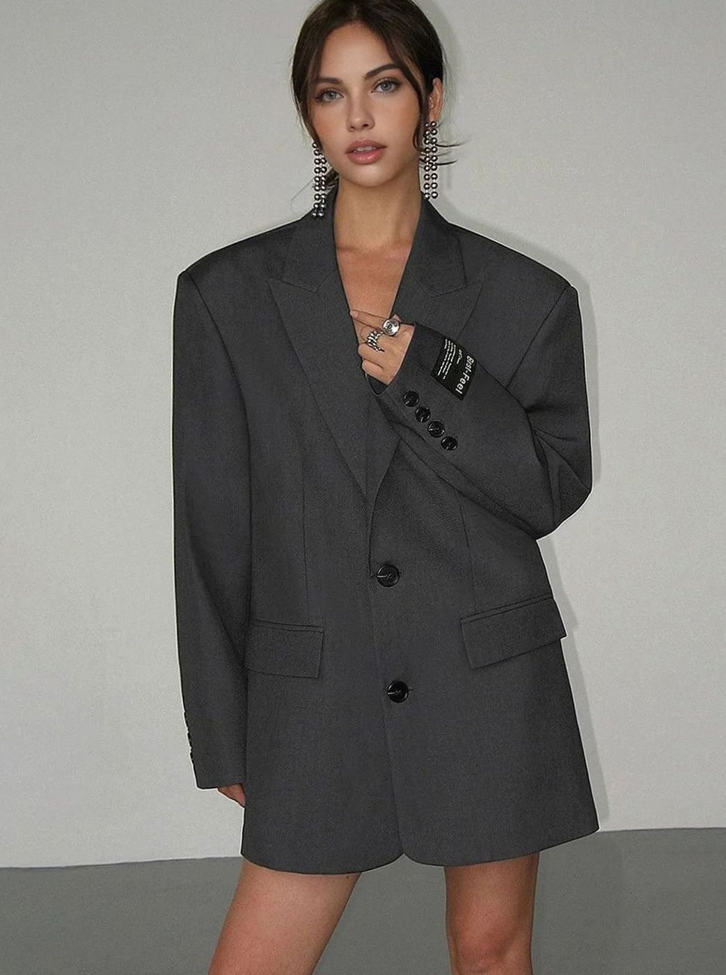 Women's Oversized Button-Front Relaxed Blazer - Gray