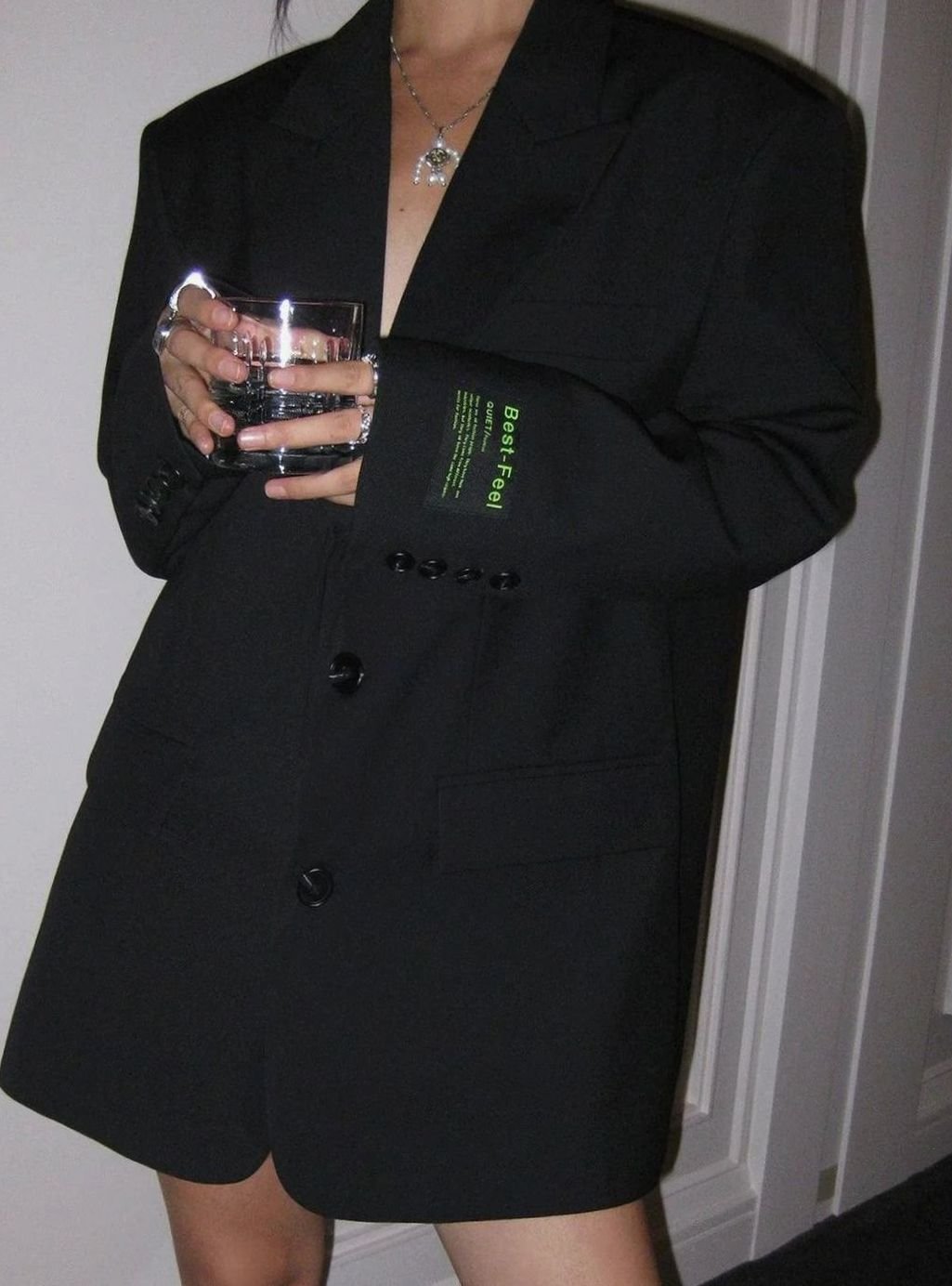 Women's Oversized Button-Front Relaxed Blazer - Black