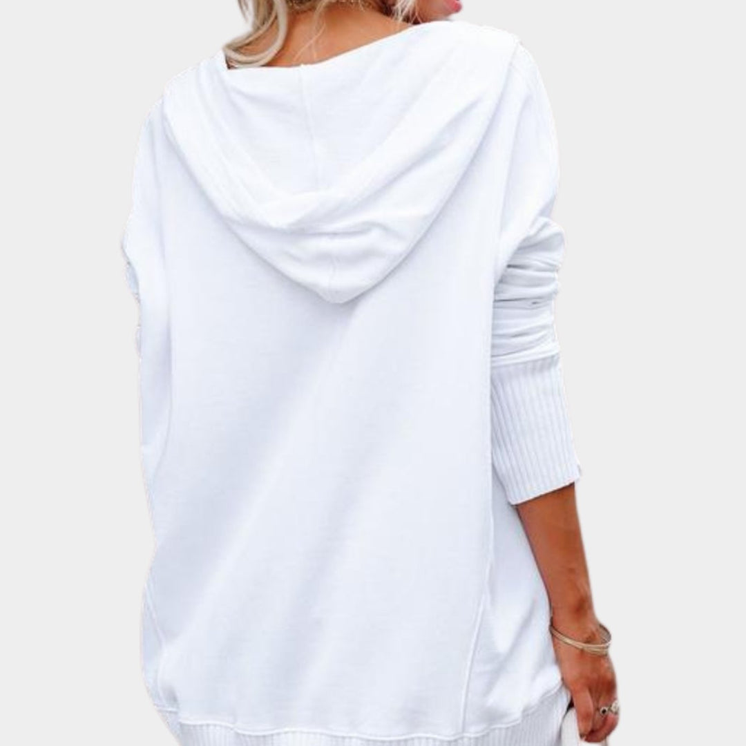 Women's Oversized Button-Neck Fleece Pullover Sweater