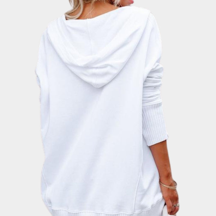 Women's Oversized Button-Neck Fleece Pullover Sweater
