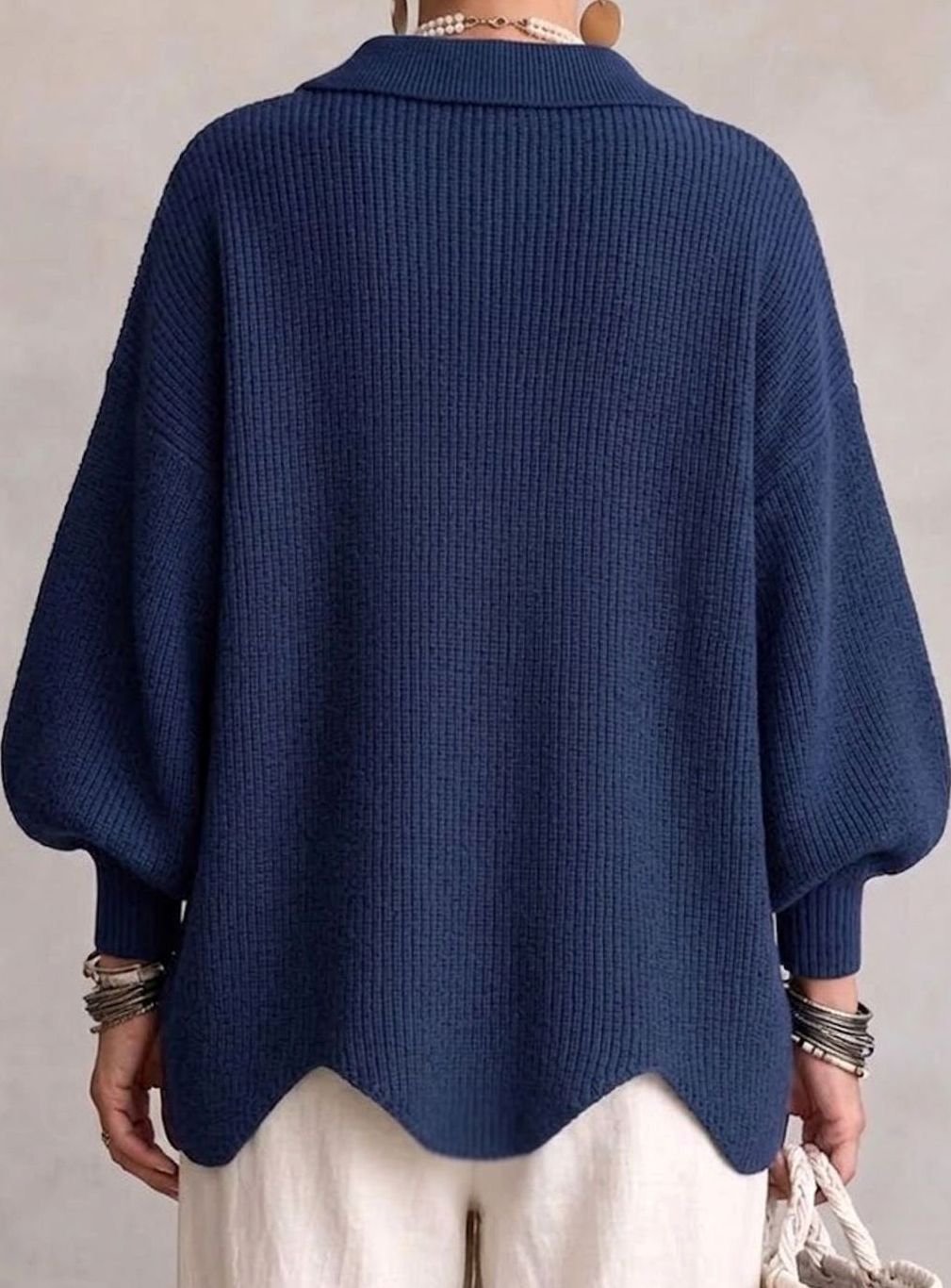 Women's Oversized Cardigan Sweater Collared Gold-Button Knit