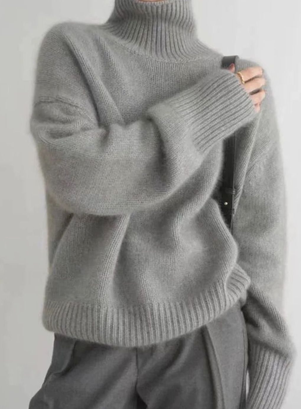Women's Oversized Cashmere Turtleneck Knit Sweater - Gray
