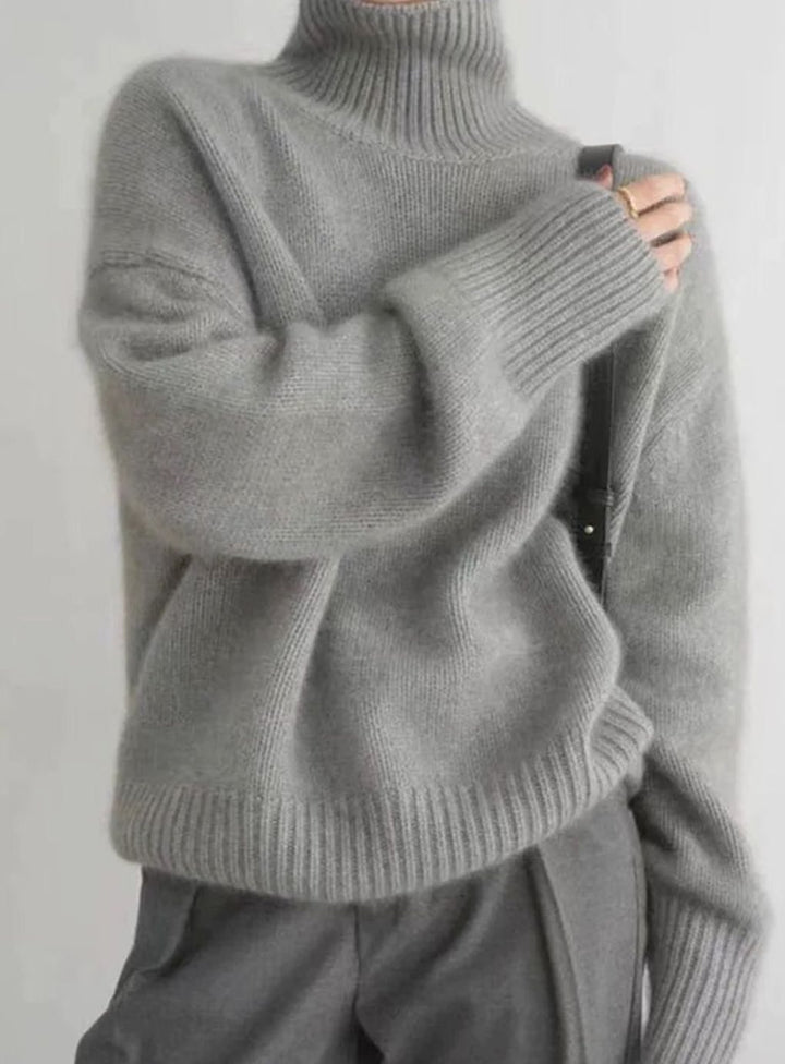 Women's Oversized Cashmere Turtleneck Knit Sweater - Gray