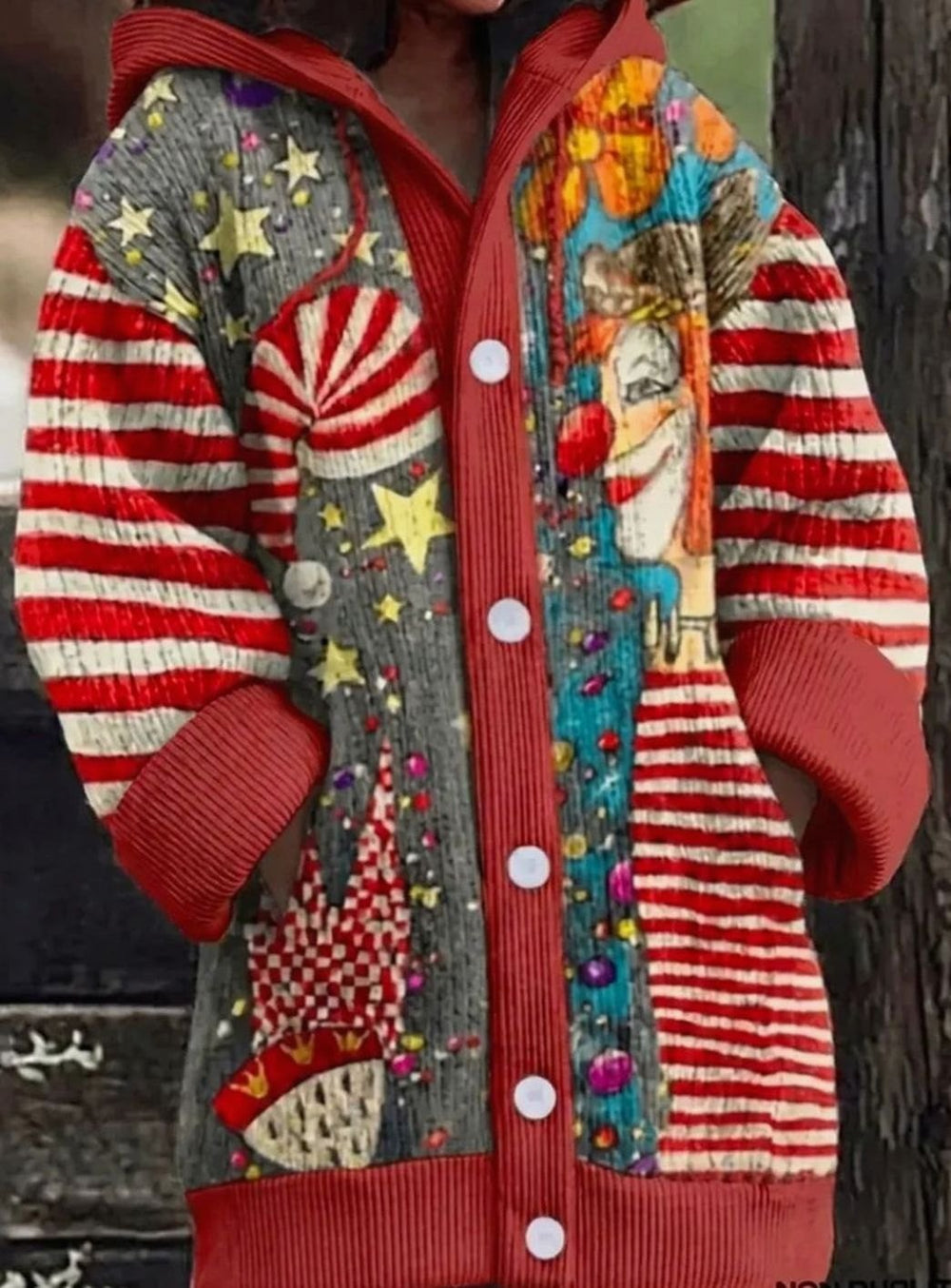 Women's Oversized Cat Print Button-Up Cardigan Sweater - Design 2