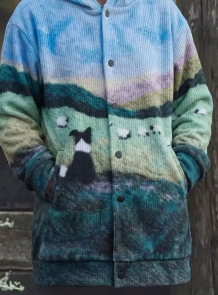Women's Oversized Cat Print Button-Up Cardigan Sweater - Design 4