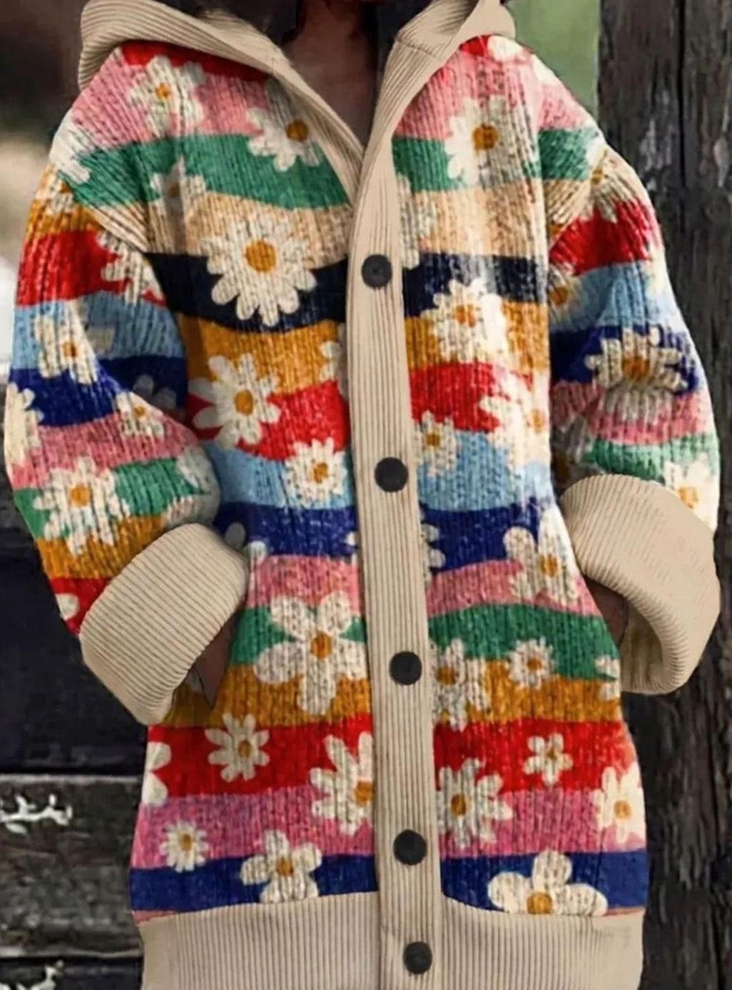 Women's Oversized Cat Print Button-Up Cardigan Sweater - Design 7