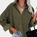 Charlotte | Women's Oversized Corduroy Button-Down Shirt Jacket, Olive Green