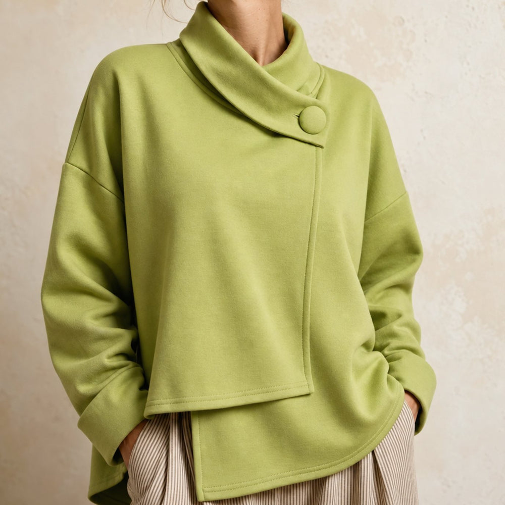 Women's Oversized Cowl Neck Button Asymmetric Pullover Sweatshirt
