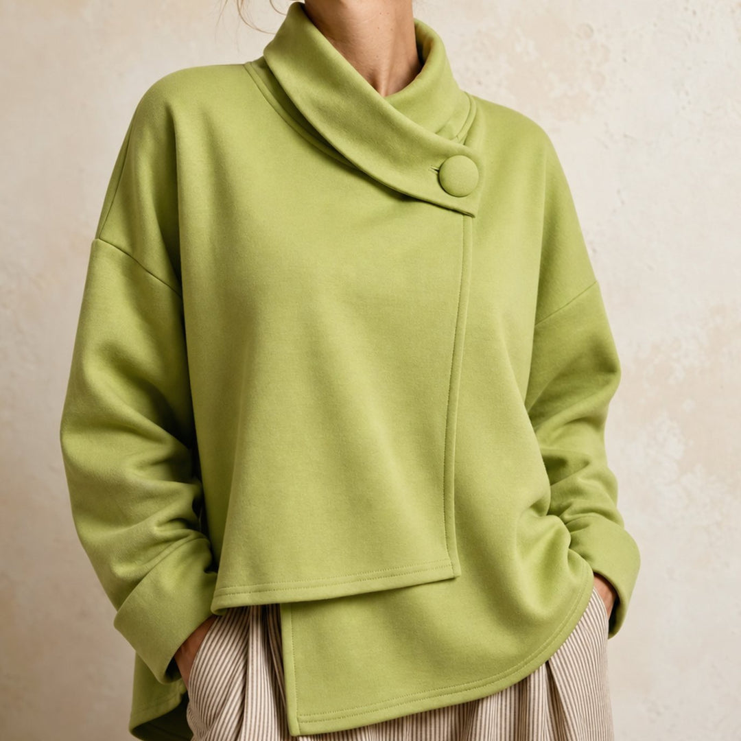 Women's Oversized Cowl Neck Button Asymmetric Pullover Sweatshirt