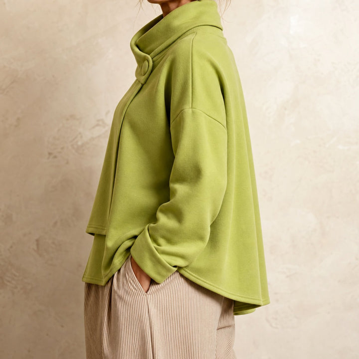 Women's Oversized Cowl Neck Button Asymmetric Pullover Sweatshirt