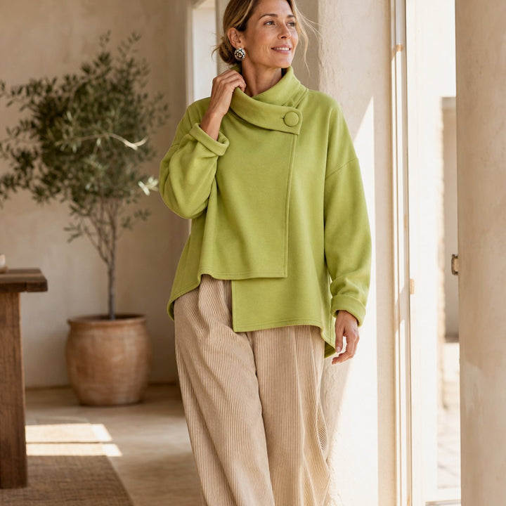 Women's Oversized Cowl Neck Button Asymmetric Pullover Sweatshirt