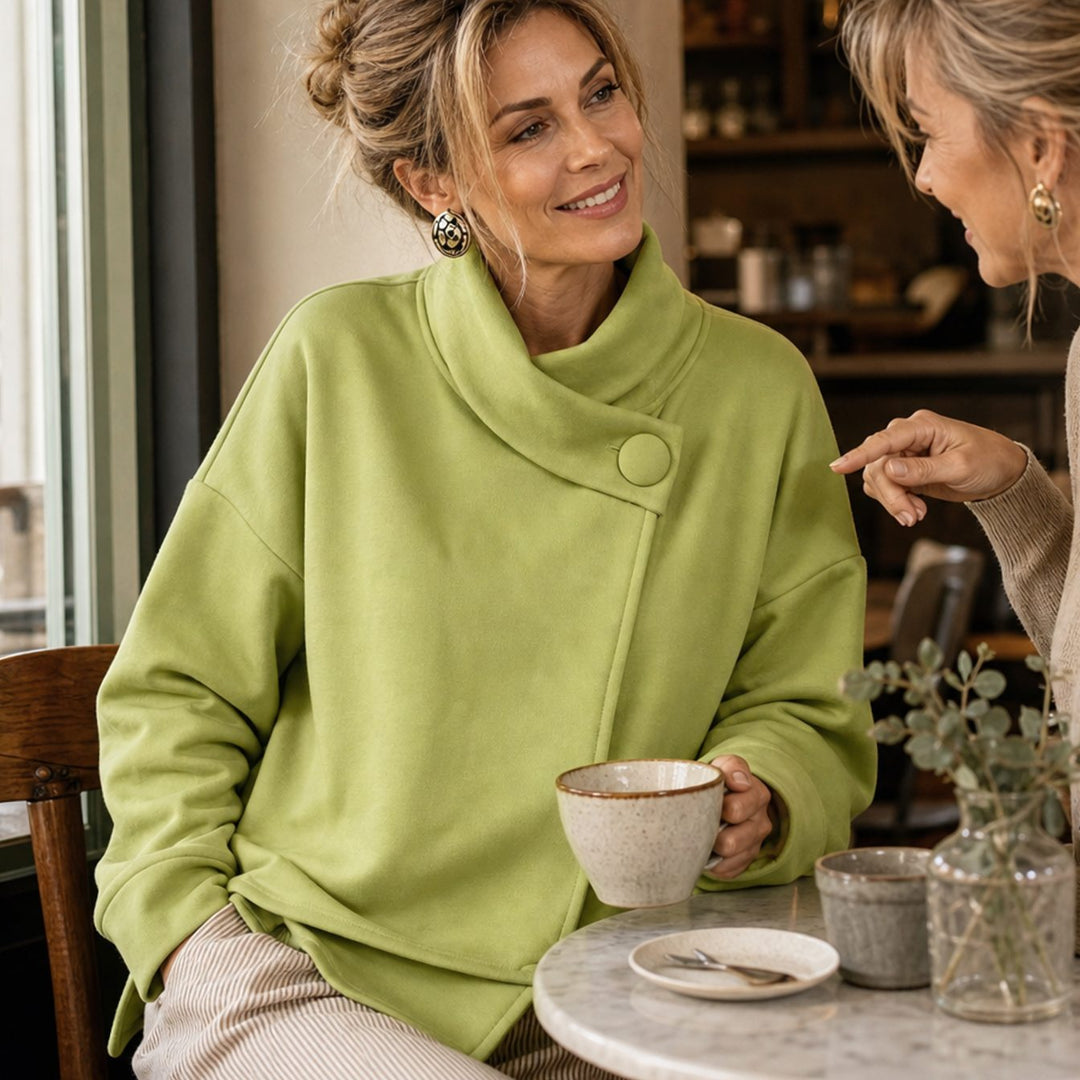 Women's Oversized Cowl Neck Button Asymmetric Pullover Sweatshirt