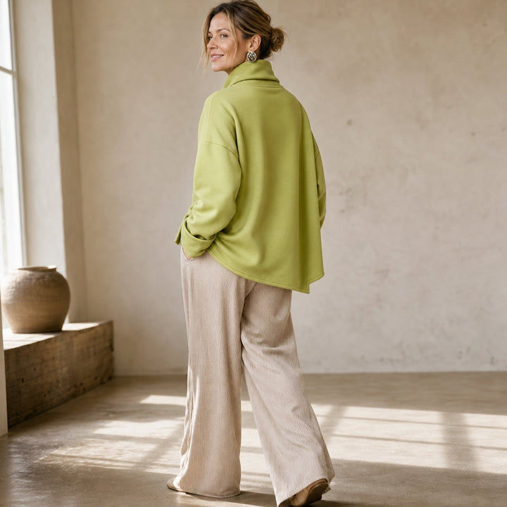 Women's Oversized Cowl Neck Button Asymmetric Pullover Sweatshirt