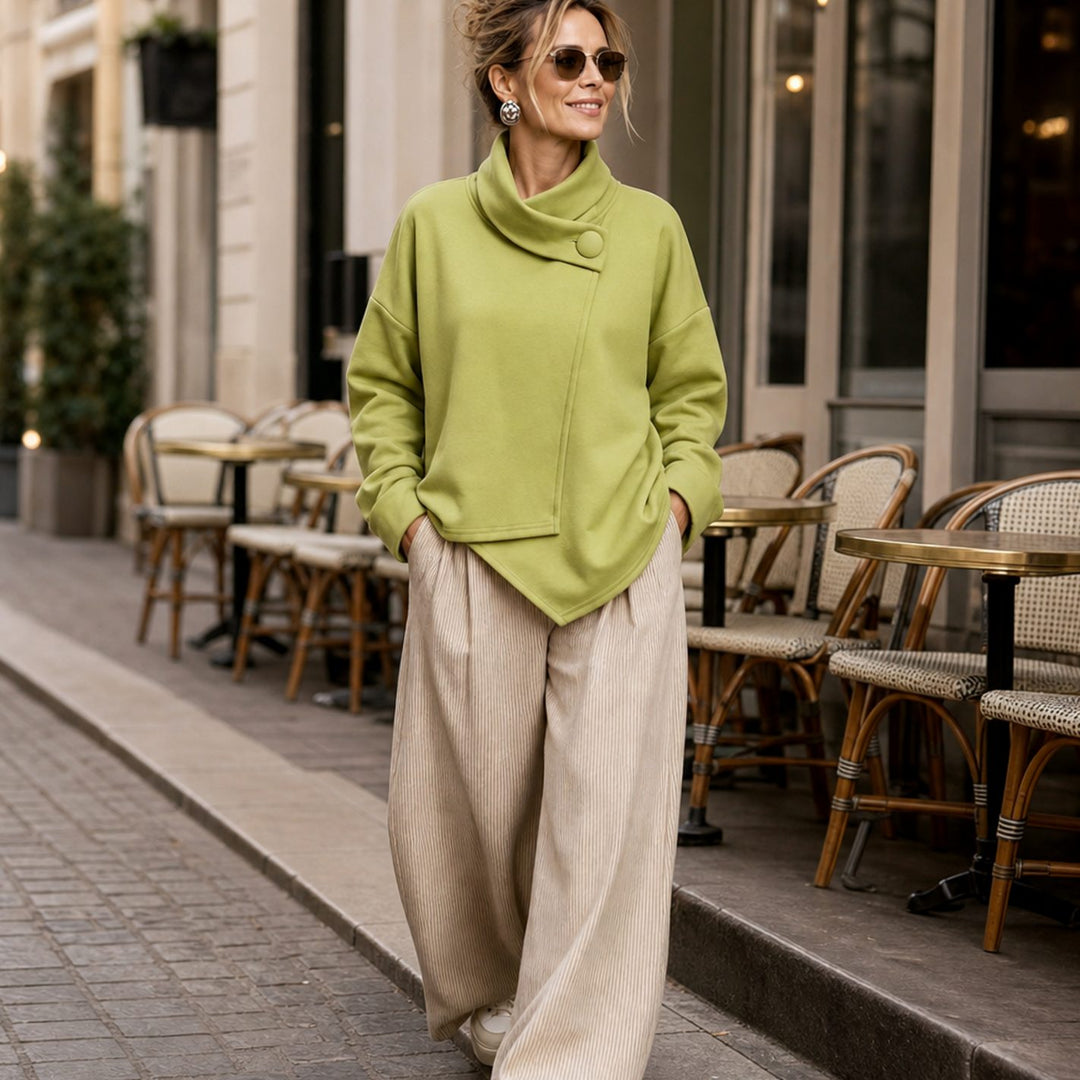 Women's Oversized Cowl Neck Button Asymmetric Pullover Sweatshirt