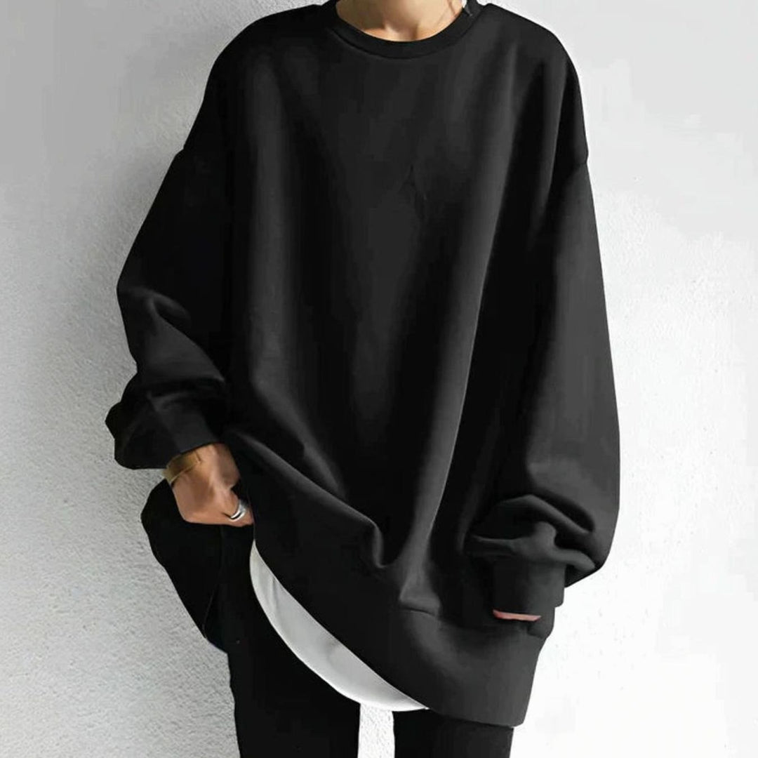 Women's Oversized Crewneck Pullover Sweater - Black