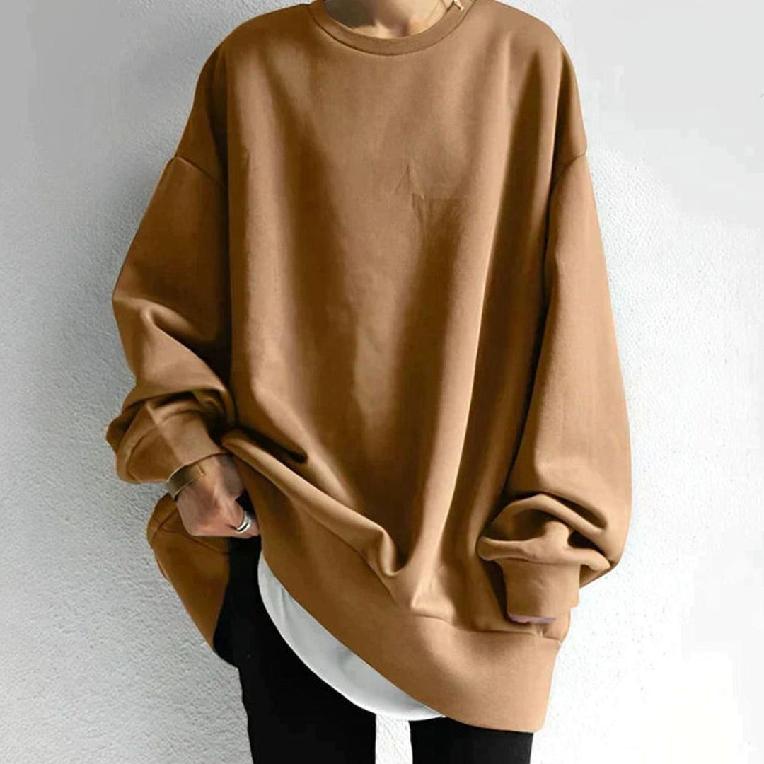Women's Oversized Crewneck Pullover Sweater - Brown