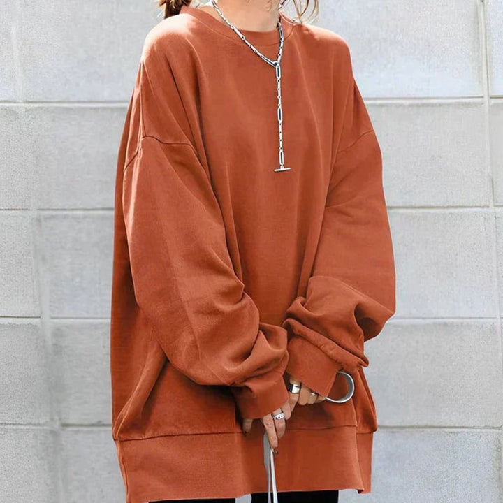 Women's Oversized Crewneck Pullover Sweater - Orange