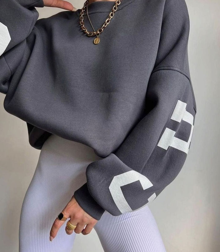 Women's Oversized Cropped Varsity Graphic Crewneck Sweatshirt