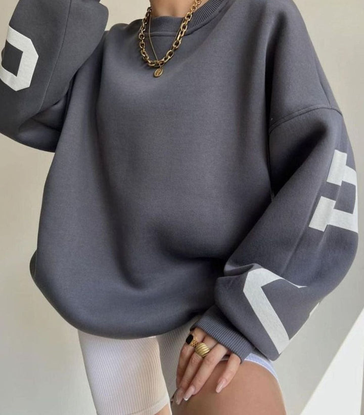 Women's Oversized Cropped Varsity Graphic Crewneck Sweatshirt