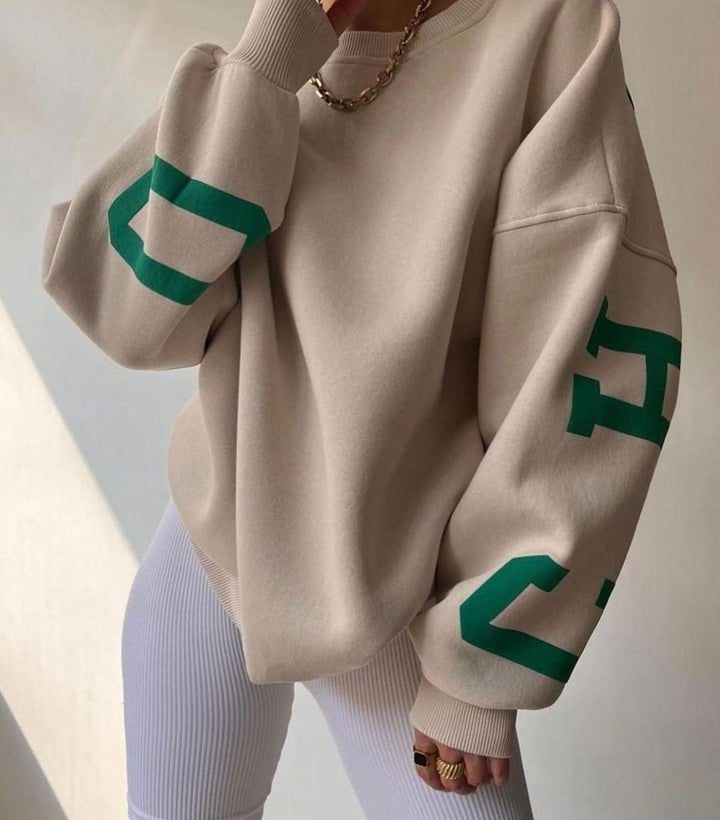 Women's Oversized Cropped Varsity Graphic Crewneck Sweatshirt