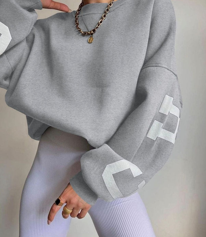 Women's Oversized Cropped Varsity Graphic Crewneck Sweatshirt
