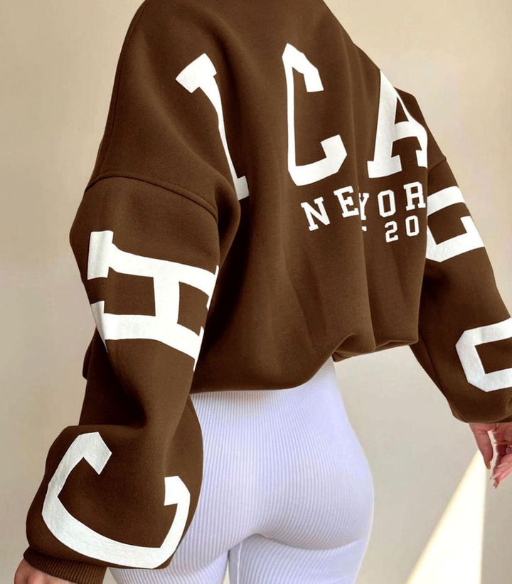 Women's Oversized Cropped Varsity Graphic Crewneck Sweatshirt