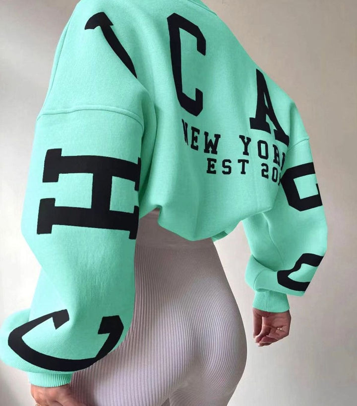 Women's Oversized Cropped Varsity Graphic Crewneck Sweatshirt