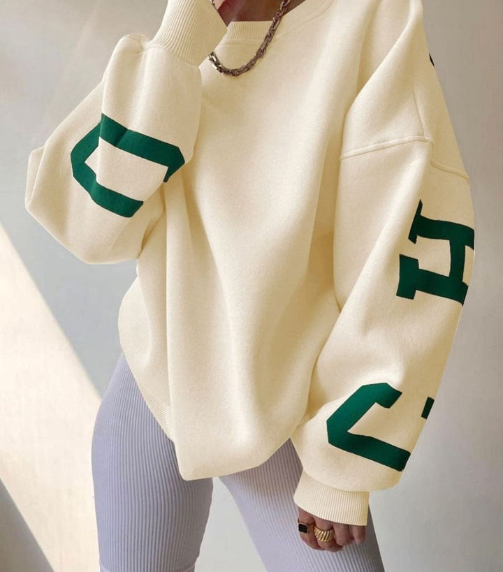 Women's Oversized Cropped Varsity Graphic Crewneck Sweatshirt