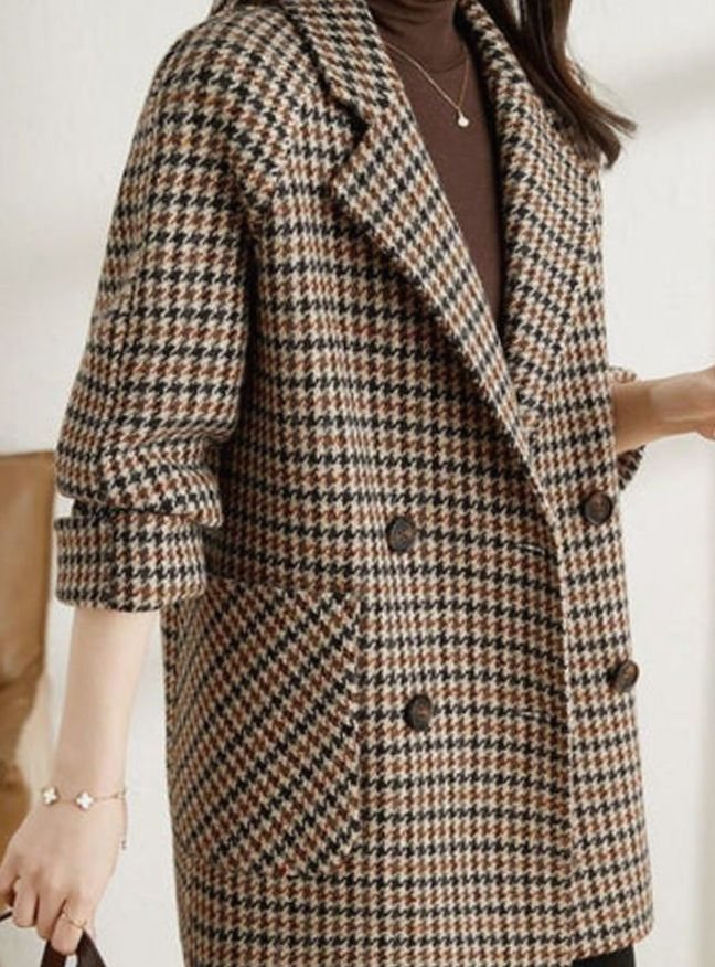 Women's Oversized Double-Breasted Houndstooth Longline Blazer