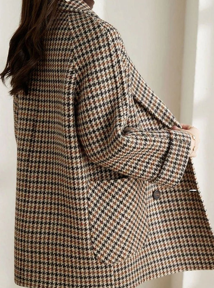 Women's Oversized Double-Breasted Houndstooth Longline Blazer