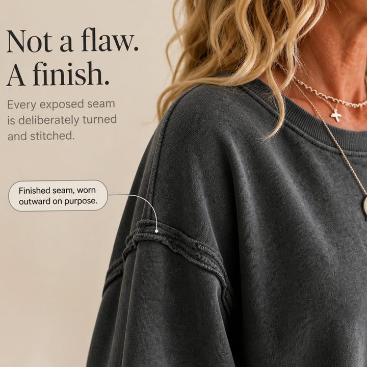 Women's Oversized Exposed-Seam Cut-Out Cuff Crewneck Sweatshirt