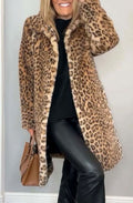 Amelia | Women's Oversized Faux Fur Leopard Print Mid-Length Coat