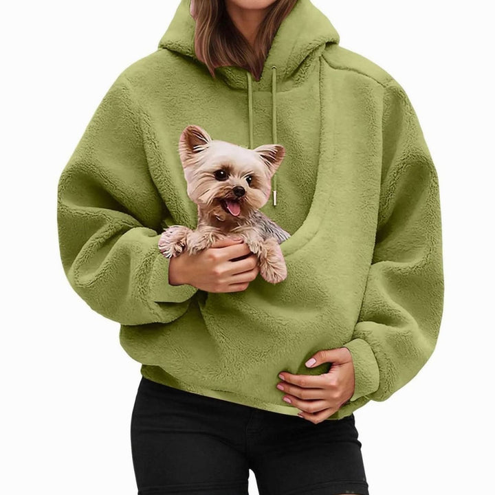 Women's Oversized Fleece Hoodie Kangaroo Pet Carrier Pouch Sweatshirt