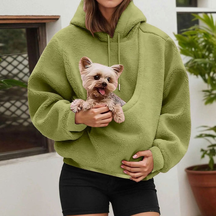 Women's Oversized Fleece Hoodie Kangaroo Pet Carrier Pouch Sweatshirt - Green