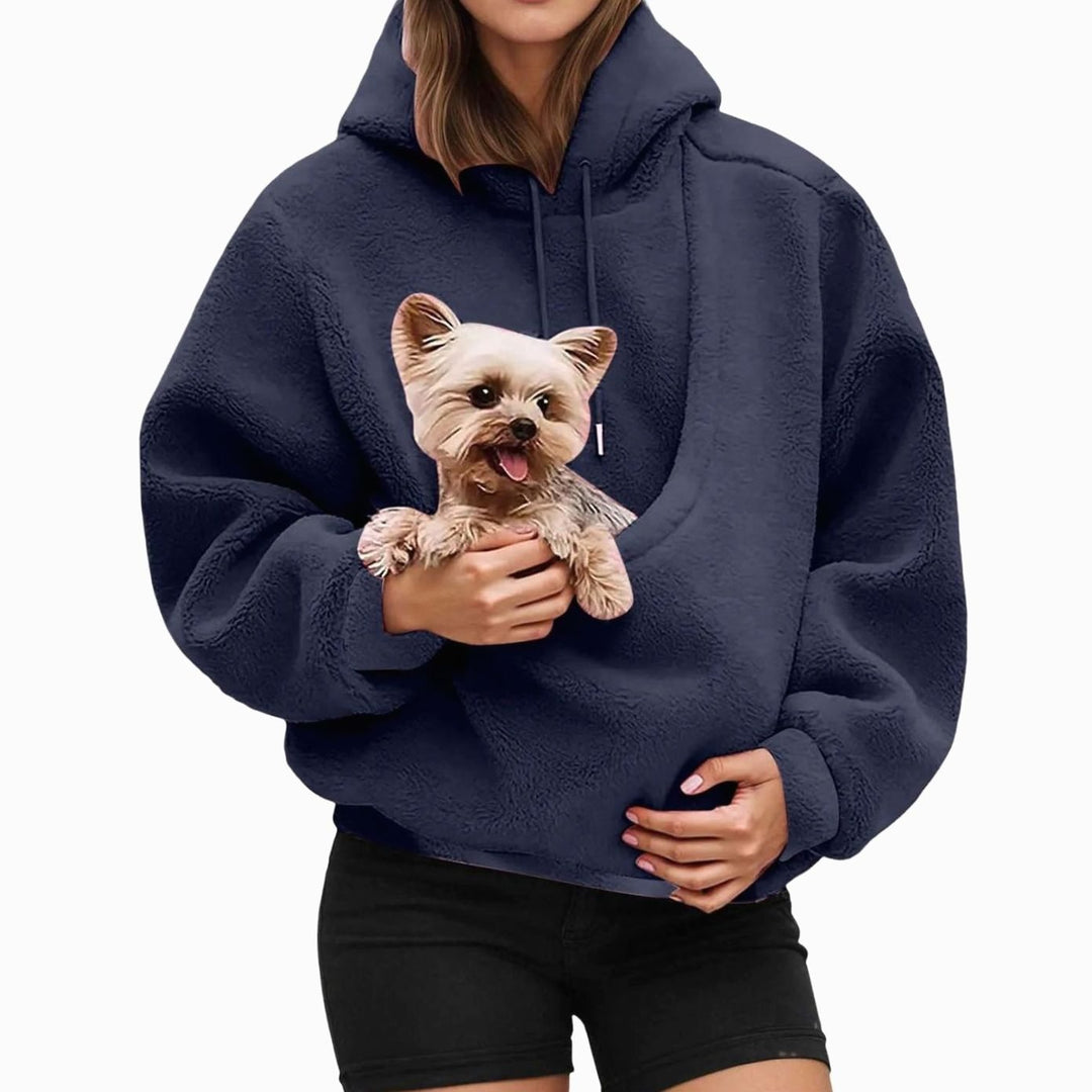 Women's Oversized Fleece Hoodie Kangaroo Pet Carrier Pouch Sweatshirt