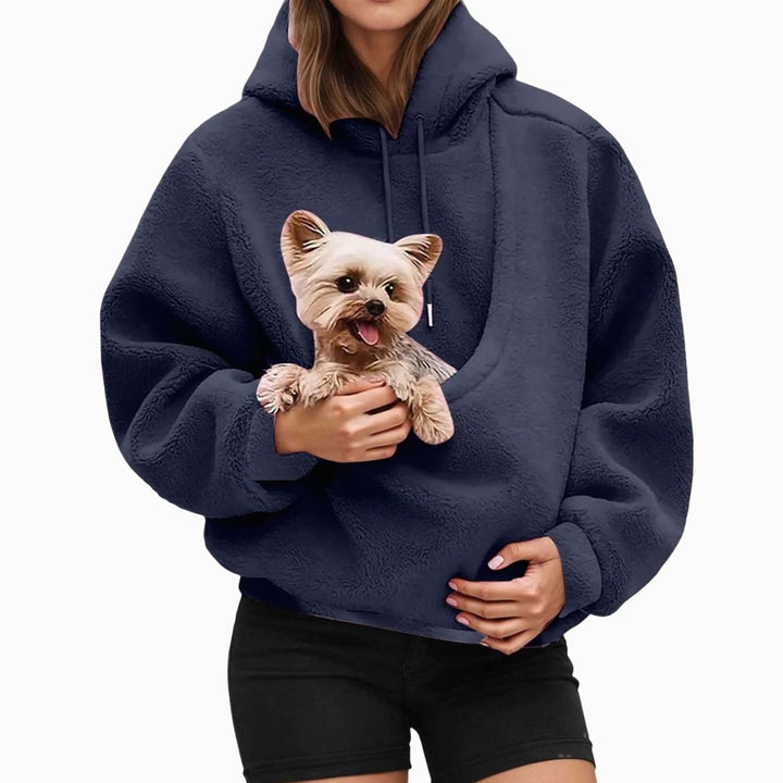 Women's Oversized Fleece Hoodie Kangaroo Pet Carrier Pouch Sweatshirt