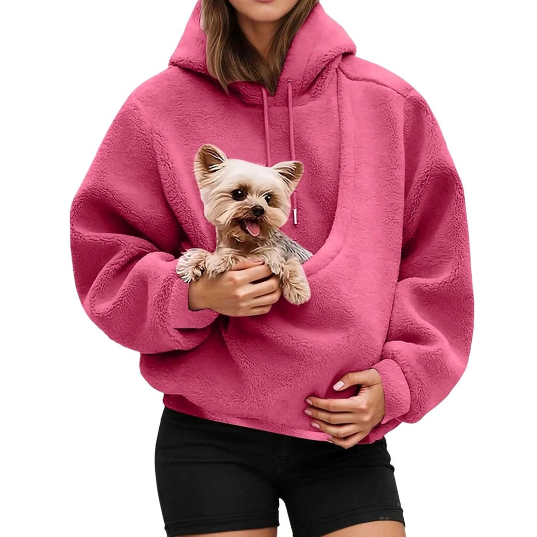 Women's Oversized Fleece Hoodie Kangaroo Pet Carrier Pouch Sweatshirt