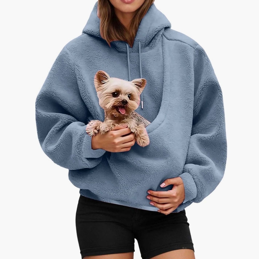 Women's Oversized Fleece Hoodie Kangaroo Pet Carrier Pouch Sweatshirt