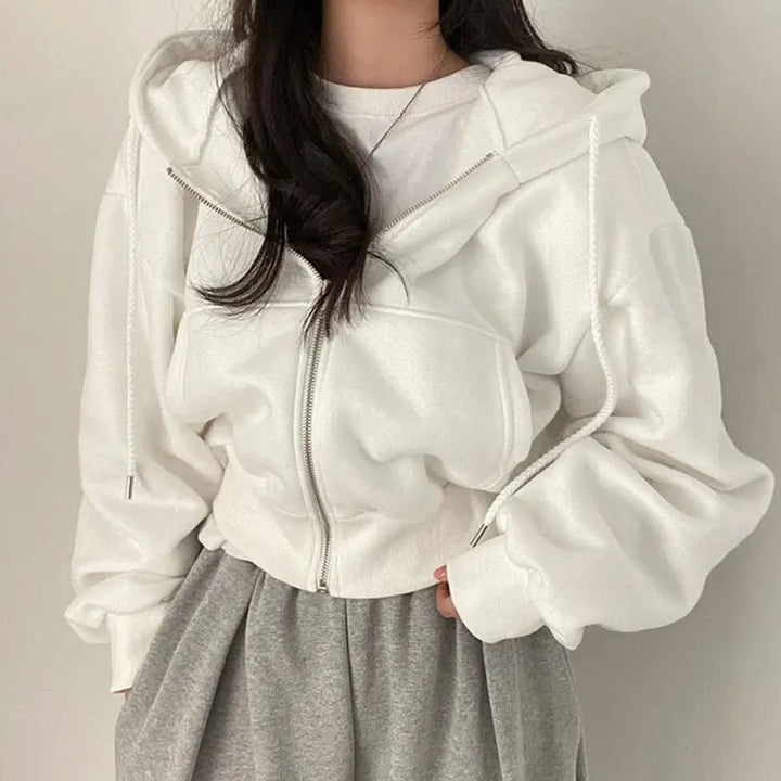 Women's Oversized Fleece-Lined Zip-Up Hoodie - White