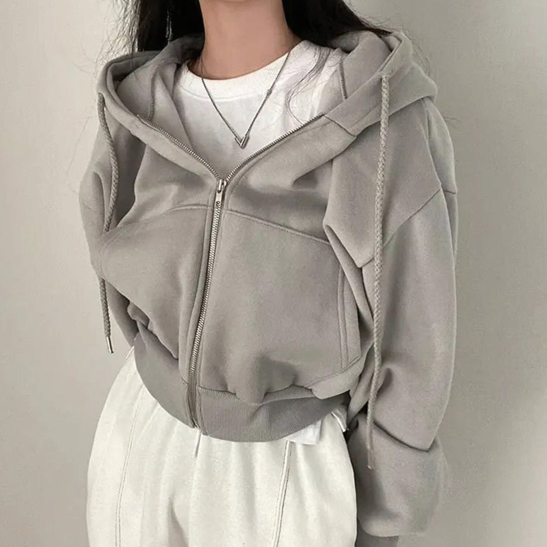Women's Oversized Fleece-Lined Zip-Up Hoodie - Gray