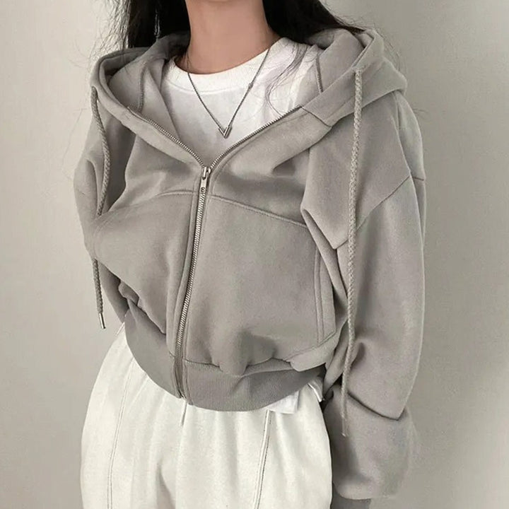 Women's Oversized Fleece-Lined Zip-Up Hoodie - Gray