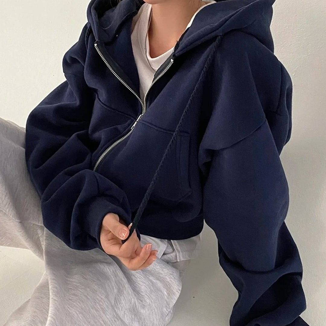 Women's Oversized Fleece-Lined Zip-Up Hoodie - Blue