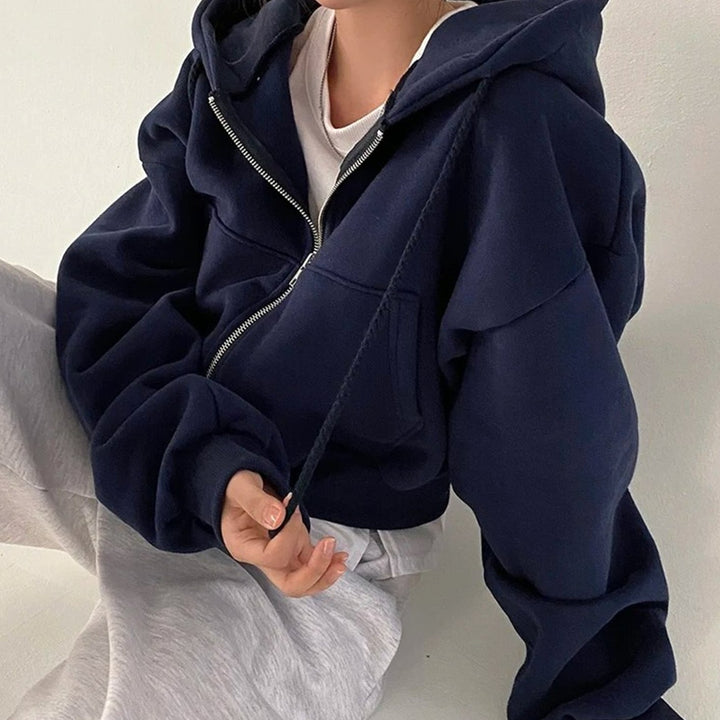 Women's Oversized Fleece-Lined Zip-Up Hoodie - Blue