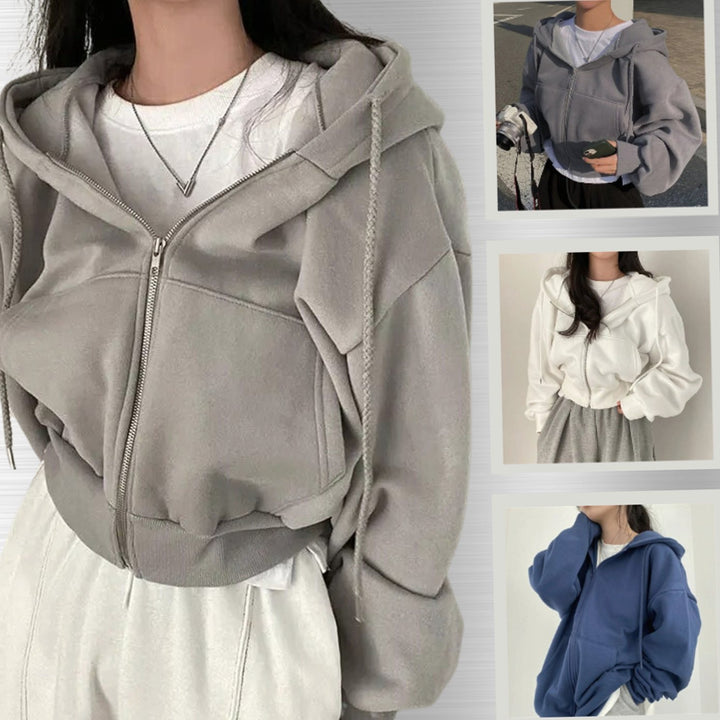Women's Oversized Fleece-Lined Zip-Up Hoodie