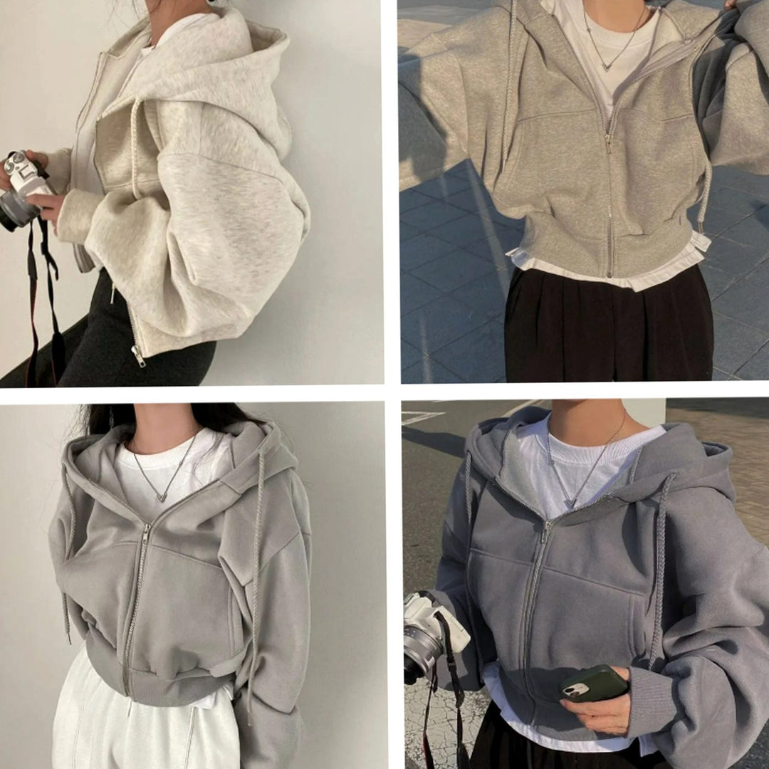 Women's Oversized Fleece-Lined Zip-Up Hoodie