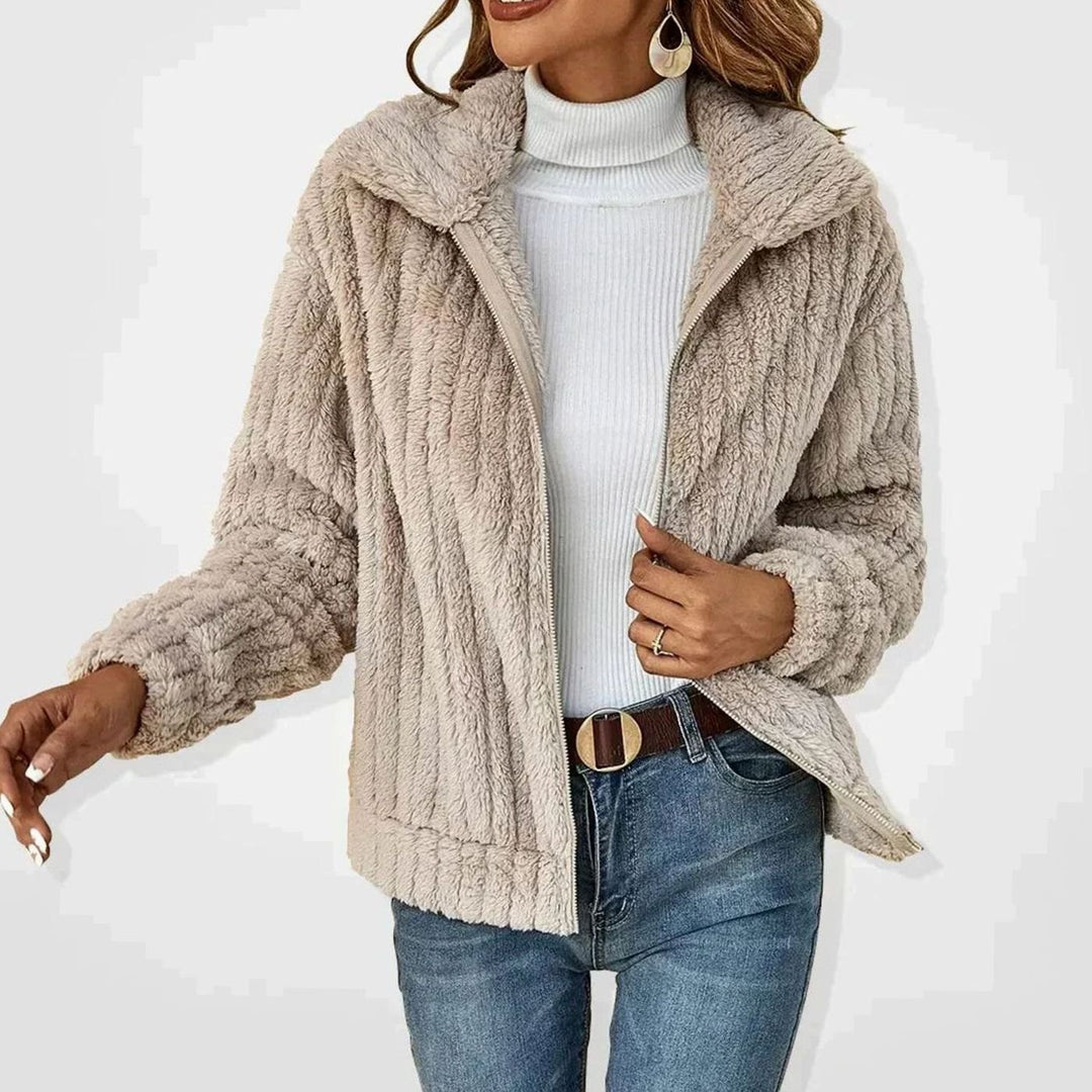 Women's Oversized Fluffy Zip-Up Sherpa Cardigan Jacket - Apricot